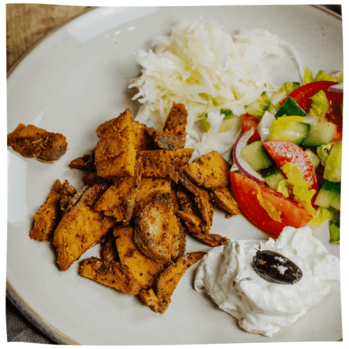 SeitanGyros, Bauernsalat, Krautsalat & Tzatziki Tofu Nagel