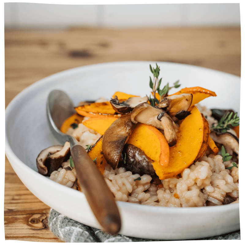 Pilzrisotto mit gebratenem Kürbis - Tofu Nagel